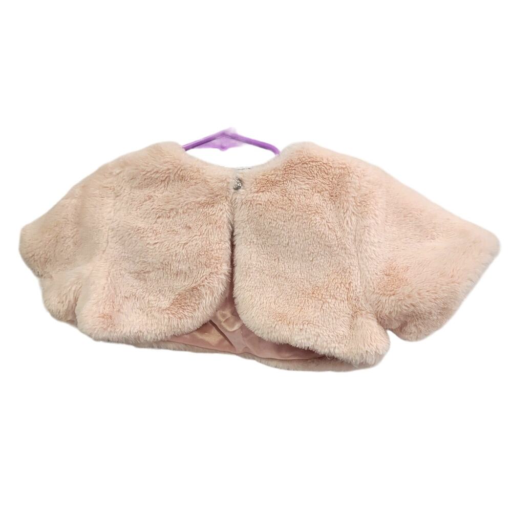 Toddler Girls Faux Fur Shrug w/‎ Rhinestone Button - Pink - Size 2T